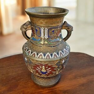Antique Japanese Champleve Brass Vase